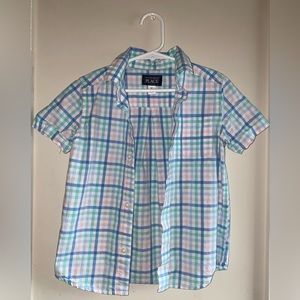 5T Toddler Boys Plaid Poplin Button Down Shirt - Aqua, Pink, Blue, White